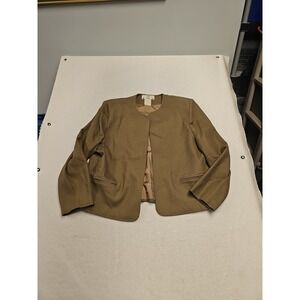 Vintage Orvis Women's Brown 100% Wool Open Front Jacket Size 14p Lined USA